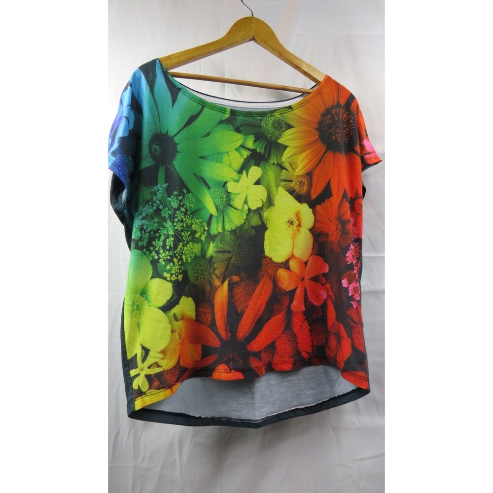 Aeropostale y2k gray tie dye ombre rainbow boxy floral boho tee shirt blouse XL